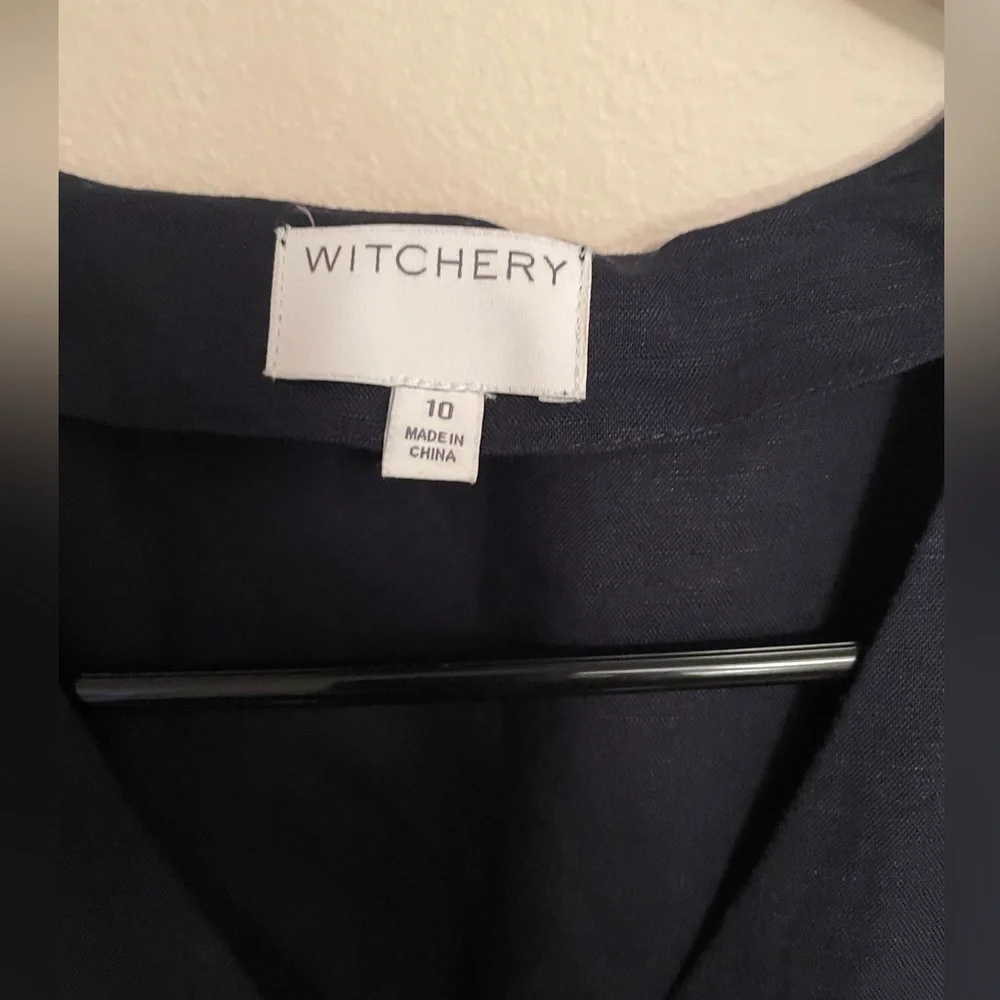 Witchery navy front tie linen midi navy dress size 10